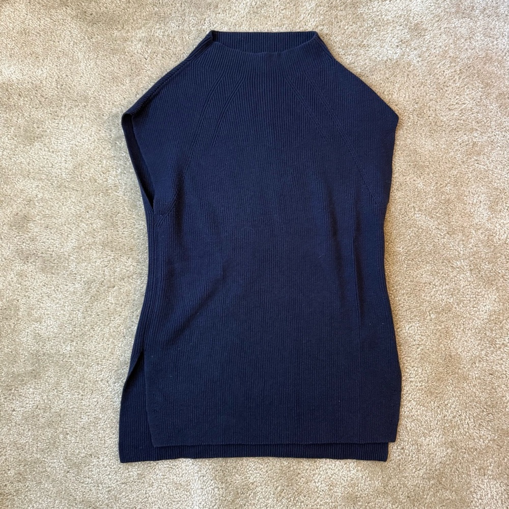 Womens M Banana Republic Long Sweater Vest with Slit Sides Navy Blue: Work